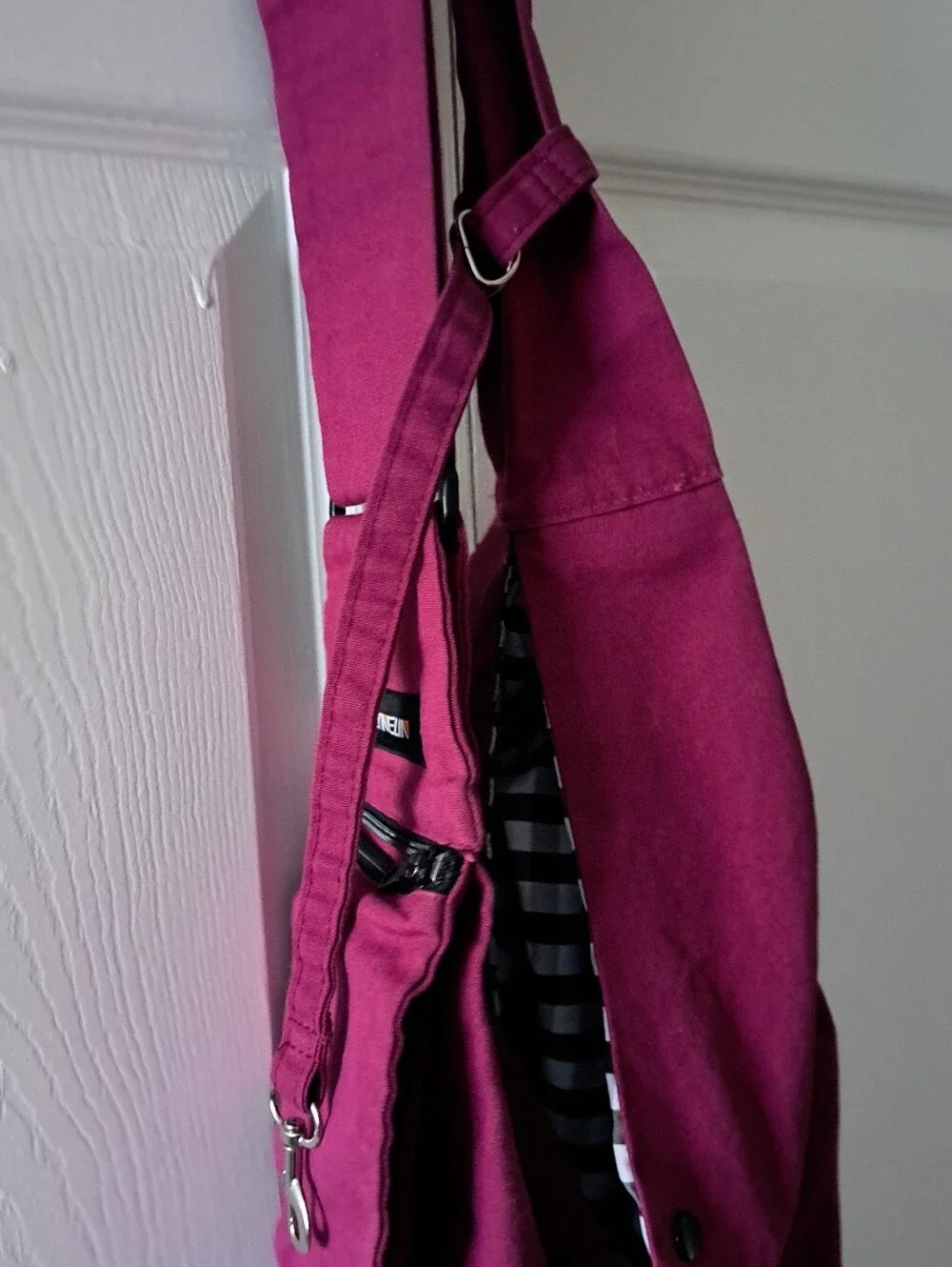 Magenta Crossbody DOG Travel Sling Bag with Black & White Gingham Lining